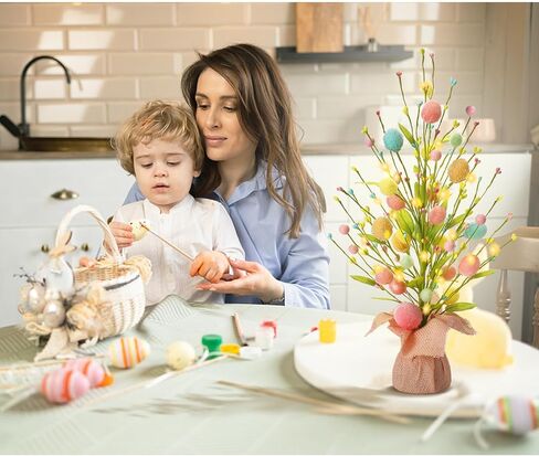 RoseCraft Easter Decorations, Artificial 18 Inch Pre-Lit Easter Egg Tree Tabletop Decor with Delicate Ornaments, for Home Party Wedding Holiday Spring Summer Decoration, Pink/Blue/Yellow. in Saudi Arabia