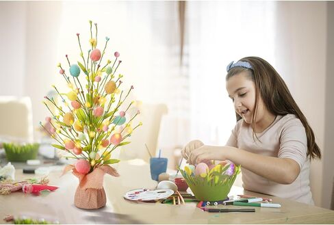 RoseCraft Easter Decorations, Artificial 18 Inch Pre-Lit Easter Egg Tree Tabletop Decor with Delicate Ornaments, for Home Party Wedding Holiday Spring Summer Decoration, Pink/Blue/Yellow. in Saudi Arabia