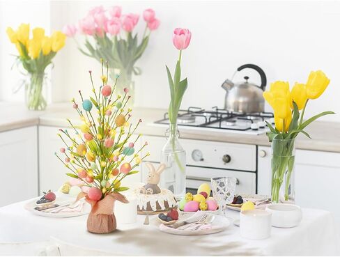 RoseCraft Easter Decorations, Artificial 18 Inch Pre-Lit Easter Egg Tree Tabletop Decor with Delicate Ornaments, for Home Party Wedding Holiday Spring Summer Decoration, Pink/Blue/Yellow. in Saudi Arabia