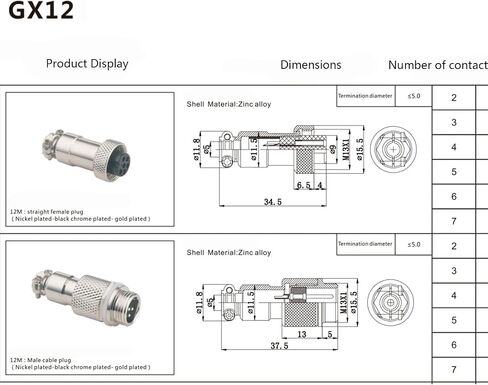 GX12 4 Pin Cable Male to Female Head Aviation Cordset, GX12 4 Pin Panel Mount Circular Metal Aviation Connector Adapter Female to Male（1Meter） in Saudi Arabia