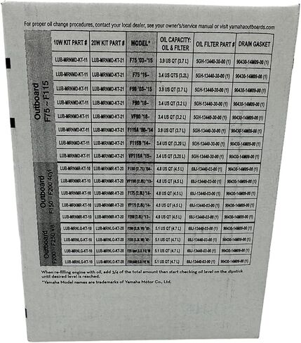 F75-F115 Yamalube 10W30 Marine Oil Change Kit compatible with 2003-2015 Yamaha F90 Outboard Engine in Saudi Arabia
