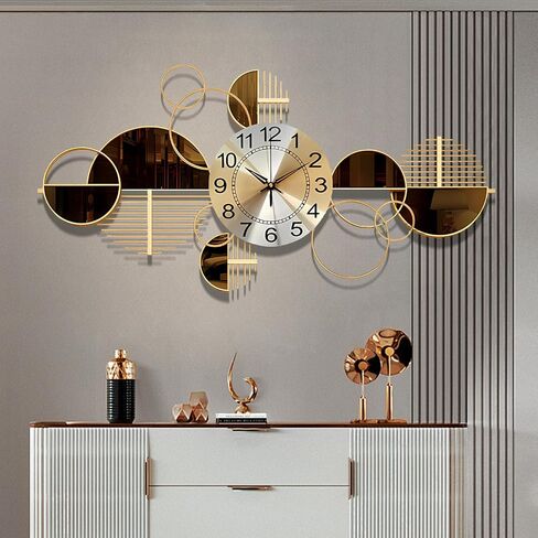 Metal Wall Clock Decorative 3D Metal Wall Art Clock for Living Room Bedroom Creative Modern Big Wall Clock Decor with Silent No-Ticking 34 X 17.7 inch in Saudi Arabia