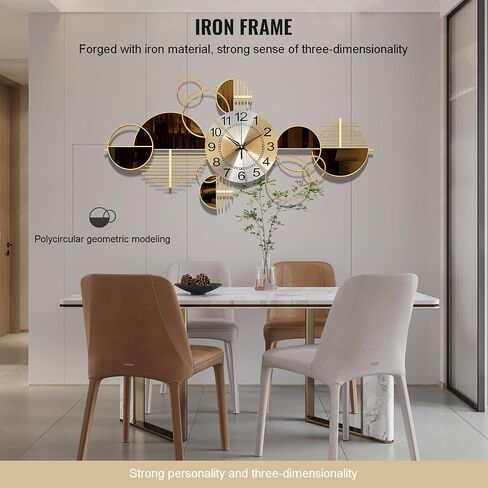 Metal Wall Clock Decorative 3D Metal Wall Art Clock for Living Room Bedroom Creative Modern Big Wall Clock Decor with Silent No-Ticking 34 X 17.7 inch in Saudi Arabia