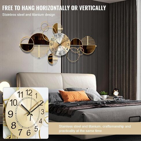 Metal Wall Clock Decorative 3D Metal Wall Art Clock for Living Room Bedroom Creative Modern Big Wall Clock Decor with Silent No-Ticking 34 X 17.7 inch in Saudi Arabia