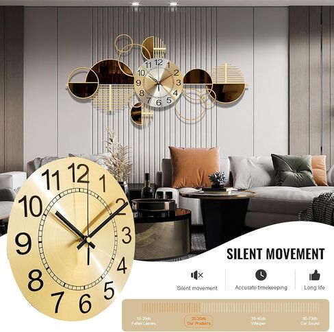 Metal Wall Clock Decorative 3D Metal Wall Art Clock for Living Room Bedroom Creative Modern Big Wall Clock Decor with Silent No-Ticking 34 X 17.7 inch in Saudi Arabia