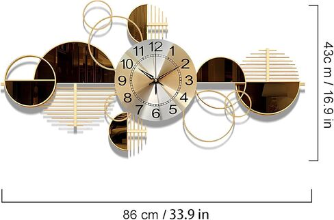Metal Wall Clock Decorative 3D Metal Wall Art Clock for Living Room Bedroom Creative Modern Big Wall Clock Decor with Silent No-Ticking 34 X 17.7 inch in Saudi Arabia
