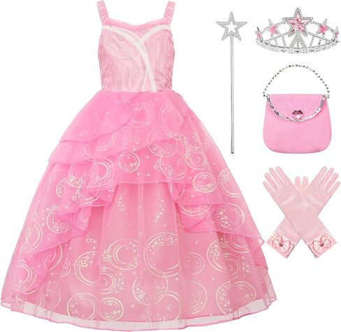 Good Witch Costume Girls Glinda Costume Dress Kids Wicked Cosplay Dress Up Outfits for Birthday Halloween 4-10Y in Kuwait