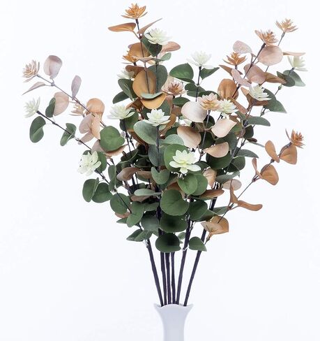 UiiziC Artificial Leaf Stem Flower Little Lotus Branches Fake 6pcs 24" Plastic Plants for Vase Stuffing Arrangement Garland Wedding Bouquets Home Centerpieces Decor (Frost-Green and Beige White) in Saudi Arabia