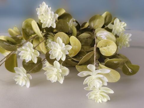 UiiziC Artificial Leaf Stem Flower Little Lotus Branches Fake 6pcs 24" Plastic Plants for Vase Stuffing Arrangement Garland Wedding Bouquets Home Centerpieces Decor (Frost-Green and Beige White) in Saudi Arabia