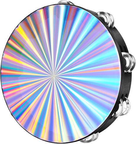Flexzion Wood Church Tambourine Instrument - 8 Inch Reflective Hand Drums Tambourine for Kids and Adults, Single Row Metal Tambourine for Church, Parties, & Musical Events in Kuwait