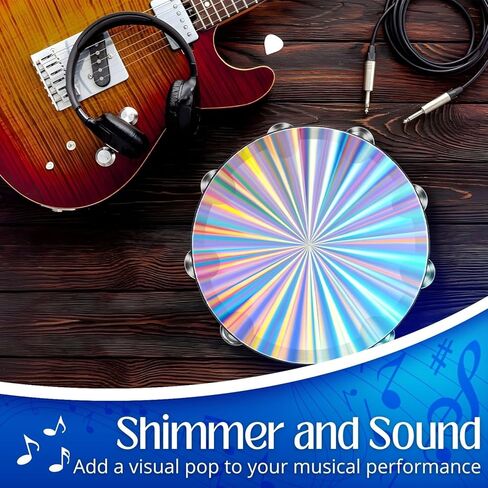 Flexzion Wood Church Tambourine Instrument - 8 Inch Reflective Hand Drums Tambourine for Kids and Adults, Single Row Metal Tambourine for Church, Parties, & Musical Events in Kuwait