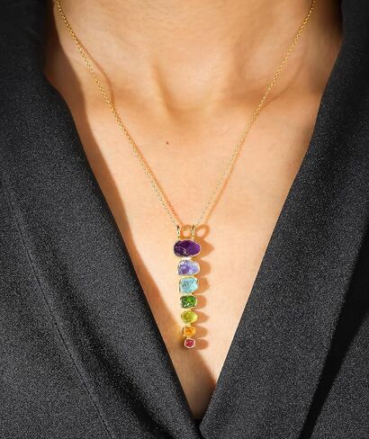 YoTreasure Chakra Healing Gemstone Solid 925 Sterling Silver Chain Pendant Necklace Jewelry in Kuwait