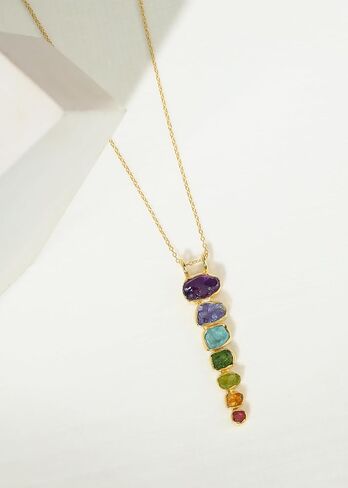 YoTreasure Chakra Healing Gemstone Solid 925 Sterling Silver Chain Pendant Necklace Jewelry in Kuwait