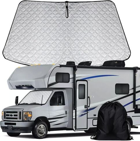 تغطية الزجاج الأمامي Sunshade متوافق مع 1992-2025 Ford C-Class Motorhome/E-series Econoline E-150/250/350/450 ، ظلال النافذة الأمامية ، مانع حماية ظلال الشمس القابلة للطي مخصصة in Saudi Arabia