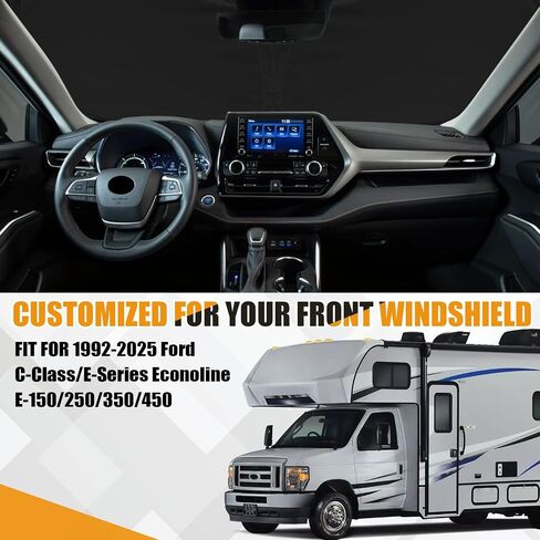 تغطية الزجاج الأمامي Sunshade متوافق مع 1992-2025 Ford C-Class Motorhome/E-series Econoline E-150/250/350/450 ، ظلال النافذة الأمامية ، مانع حماية ظلال الشمس القابلة للطي مخصصة in Saudi Arabia