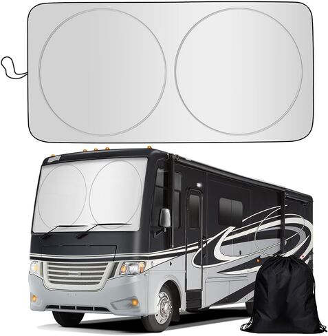 تغطية الزجاج الأمامي Sunshade متوافق مع 1992-2025 Ford C-Class Motorhome/E-series Econoline E-150/250/350/450 ، ظلال النافذة الأمامية ، مانع حماية ظلال الشمس القابلة للطي مخصصة in Saudi Arabia