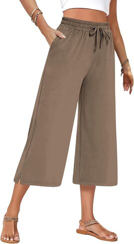 Auruza Capri Pants للنساء ، صالة الرباط الواسعة الساق غير رسمية مع جيوب ، تجريب مريح اليوغا كابريس إيفري داي in Kuwait