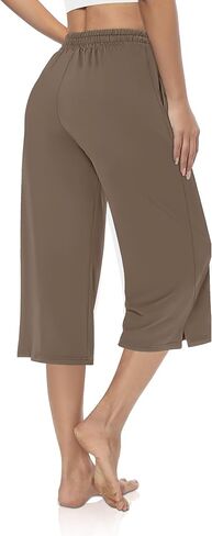 Auruza Capri Pants للنساء ، صالة الرباط الواسعة الساق غير رسمية مع جيوب ، تجريب مريح اليوغا كابريس إيفري داي in Kuwait