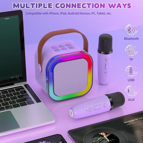 Mini Karaoke Machine for Kids ، Haomuren ، Portable Bluetooth Singing Speaker مع 2 ميكروفونات لاسلكية ، هدايا أعياد الميلاد الفتيات مقابل 3،4،5،7،7،9،10،11،12،13 سنة من آلة الكاريوكي (الأرجواني 2mics ) in Kuwait