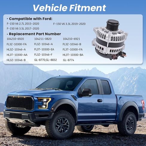104210-6920 المولد متوافق مع Ford F-150 2015-2020 2.7L 3.3L 3.5L V6 ، 12V 225AMP 6-GROOVE CLUCT PULLEY استبدال# FL3Z-10300-FA FL3Z-10346-B FL3Z-10346-A 104211-0820 in Saudi Arabia