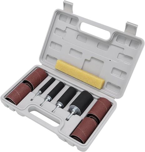 1-1/2’’,1’’, 1/2’’Sanding Drum and Sleeves Set with 1/4’’ Shank and 2 Rubber Erasers, Drill Sanding Kit for Sanding Polishing Multiple Materials Wood Fiberglass Metal, 80, 120 Grit-27PCS in Kuwait