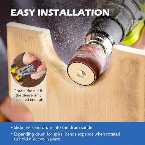 1-1/2’’,1’’, 1/2’’Sanding Drum and Sleeves Set with 1/4’’ Shank and 2 Rubber Erasers, Drill Sanding Kit for Sanding Polishing Multiple Materials Wood Fiberglass Metal, 80, 120 Grit-27PCS in Kuwait