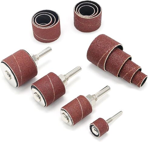 1-1/2’’,1’’, 1/2’’Sanding Drum and Sleeves Set with 1/4’’ Shank and 2 Rubber Erasers, Drill Sanding Kit for Sanding Polishing Multiple Materials Wood Fiberglass Metal, 80, 120 Grit-27PCS in Kuwait