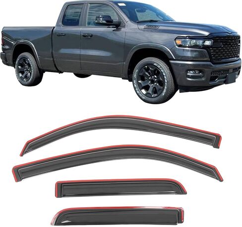 IKON MOTORSPORTS in Channel Window Visors Compatible with 2019-2025 Dodge Ram 1500 Quad Cab, Slim Style Acrylic Smoke Rain Guards, Side Window Wind Deflectors 4PCS in Saudi Arabia