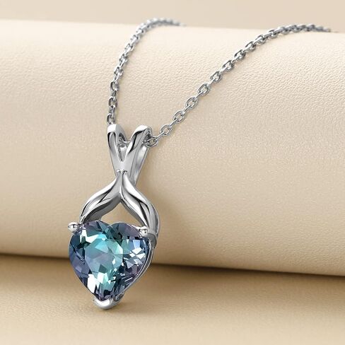 Peora محاكاة قلادة قلادة Alexandrite Heart 925 Sterling Silver ، 3.50 قيراط من سوليتير المتغير بالألوان ، مع سلسلة فضية 18 بوصة ، تغيير اللون الإسكندريت ، مجوهرات المولد يونيو in Saudi Arabia