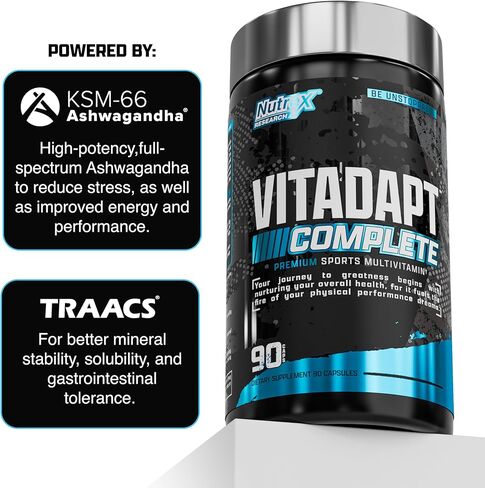 Nutrex Research Vitadapt Complete Sports Multivitamin for Men - 24 Vitamins, KSM-66 Ashwagandha and Minerals for Athletes - Mens Multivitamin (90 Capsules) in Kuwait