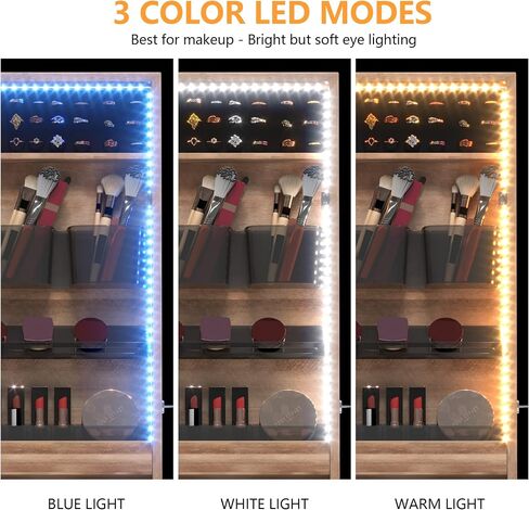 LVSOMT Wall/Door Hanging Mirror with Jewelry Storage, Lockable Jewelry Armoire Organizer with LED Lights, Mirror Jewelry Cabinet,Brown in Saudi Arabia