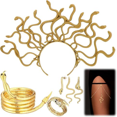 remouuly 5 PCS Halloween Medusa Costume Medusa Heverpiece Snake Neckleace Strain in Saudi Arabia