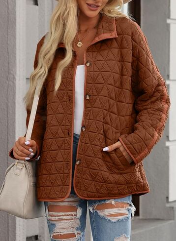 EVALESS Women's Lightweight Diamond Quilted Jacket Casual Winter Open Front Button Down Puffer Coat Outwear Cardigan in Kuwait