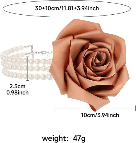 Chunky Large Rose Flower Pearl Necklace,Vintage Satin Fabric Camellia Choker Multi Layer Pearl Clavicle Statement Y2k Aesthetic Jewelry for Women in Saudi Arabia