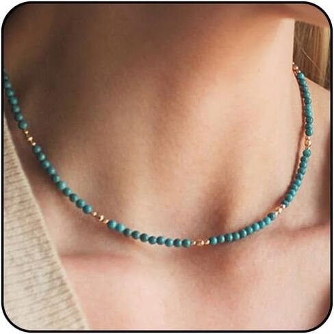 Boho Beaded Necklaces for Women Waterproof Turquoise Bead Choker Necklace Beach Jewelry for Women Vacation Colorful Beaded Necklace with Charms Sun Heart Fish Starfish Necklaces Summer Bohemian Jewelry in Saudi Arabia