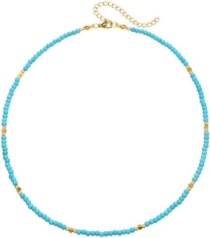 Boho Beaded Necklaces for Women Waterproof Turquoise Bead Choker Necklace Beach Jewelry for Women Vacation Colorful Beaded Necklace with Charms Sun Heart Fish Starfish Necklaces Summer Bohemian Jewelry in Saudi Arabia