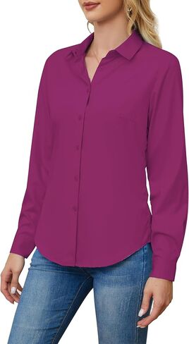 Wrinkle Free Womens Button Down Shirts for Women Long Sleeve Stretch Business Office Formal Work Blouses Tops in Kuwait