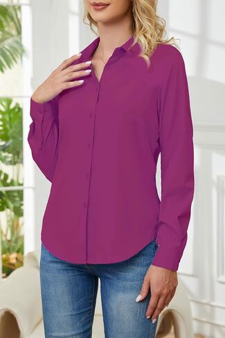 Wrinkle Free Womens Button Down Shirts for Women Long Sleeve Stretch Business Office Formal Work Blouses Tops in Kuwait