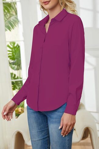 Wrinkle Free Womens Button Down Shirts for Women Long Sleeve Stretch Business Office Formal Work Blouses Tops in Kuwait