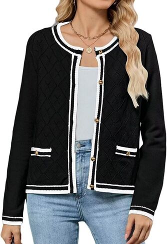 ZAFUL Womens Cardigan Sweaters Knit Tweed Cardigan Long Sleeve Open Front Button Down Jackets Outerwear in Saudi Arabia