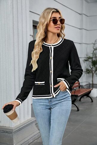 ZAFUL Womens Cardigan Sweaters Knit Tweed Cardigan Long Sleeve Open Front Button Down Jackets Outerwear in Saudi Arabia