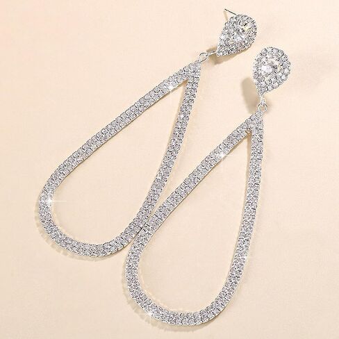 Bling Rhinestone Earrings for Women,Sparkly Silver Teardrop Dangling Earrings Trendy Large Chandelier Earring,Bridal Wedding Jewelry Accessories Gift in Saudi Arabia