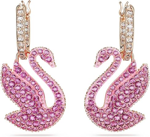 أقراط SWAROVSKI SWAN SWAN DROP ، عزر SWAN مع PAVé Pink Crystal Pavé على محيط نهائي من نغمة الذهب الوردي ، جزء من مجموعة Swarovski الشهيرة Swan in Saudi Arabia