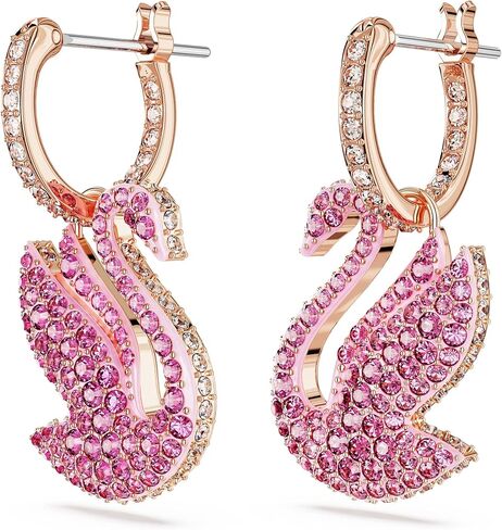 أقراط SWAROVSKI SWAN SWAN DROP ، عزر SWAN مع PAVé Pink Crystal Pavé على محيط نهائي من نغمة الذهب الوردي ، جزء من مجموعة Swarovski الشهيرة Swan in Saudi Arabia