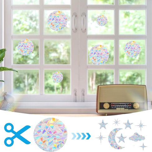 96 PCS Circle Window Stickers Anti-Collision Window Clings Rainbow Decals to Save Birds Vinyl Non-Adhesive Prismatic Suncatcher Stickers for Glass Surface No Glue Required in Saudi Arabia