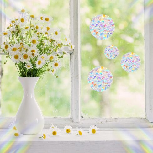 96 PCS Circle Window Stickers Anti-Collision Window Clings Rainbow Decals to Save Birds Vinyl Non-Adhesive Prismatic Suncatcher Stickers for Glass Surface No Glue Required in Saudi Arabia