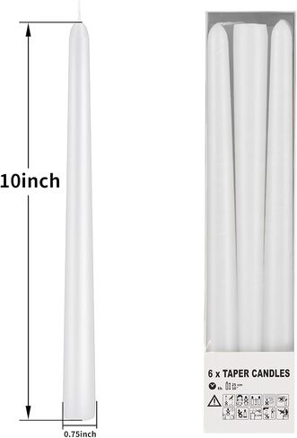 KORCCI Ivory Taper Candles 10 Inch - Set of 6 Long Candles, 8 Hours Long Burning, Smokeless & Unscented & Dripless, for Weddings, Birthdays, Dinner Parties, Rituals, Prayer, Birthdays, Meditation in Saudi Arabia