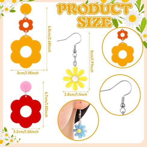 Misdary 12 Pairs Daisy Flower Earrings for Women Cute Dangle Summer Drop Earrings Jewelry Gifts in Saudi Arabia