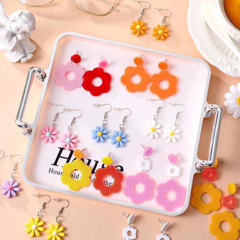 Misdary 12 Pairs Daisy Flower Earrings for Women Cute Dangle Summer Drop Earrings Jewelry Gifts in Saudi Arabia