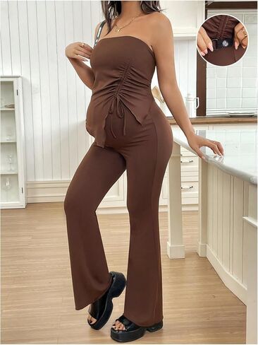 مجموعات الأمومة النسائية Makemechic من قطعتين من قطعتين صيف روتشيد أنبوب أعلى وسراويل الحمل مجموعة المطابقة in Kuwait